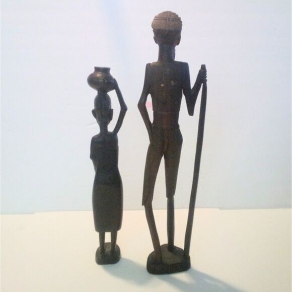 Vintage Hand Carved Tanzanian African Wood Couple Figurines - Picture 3 of 7